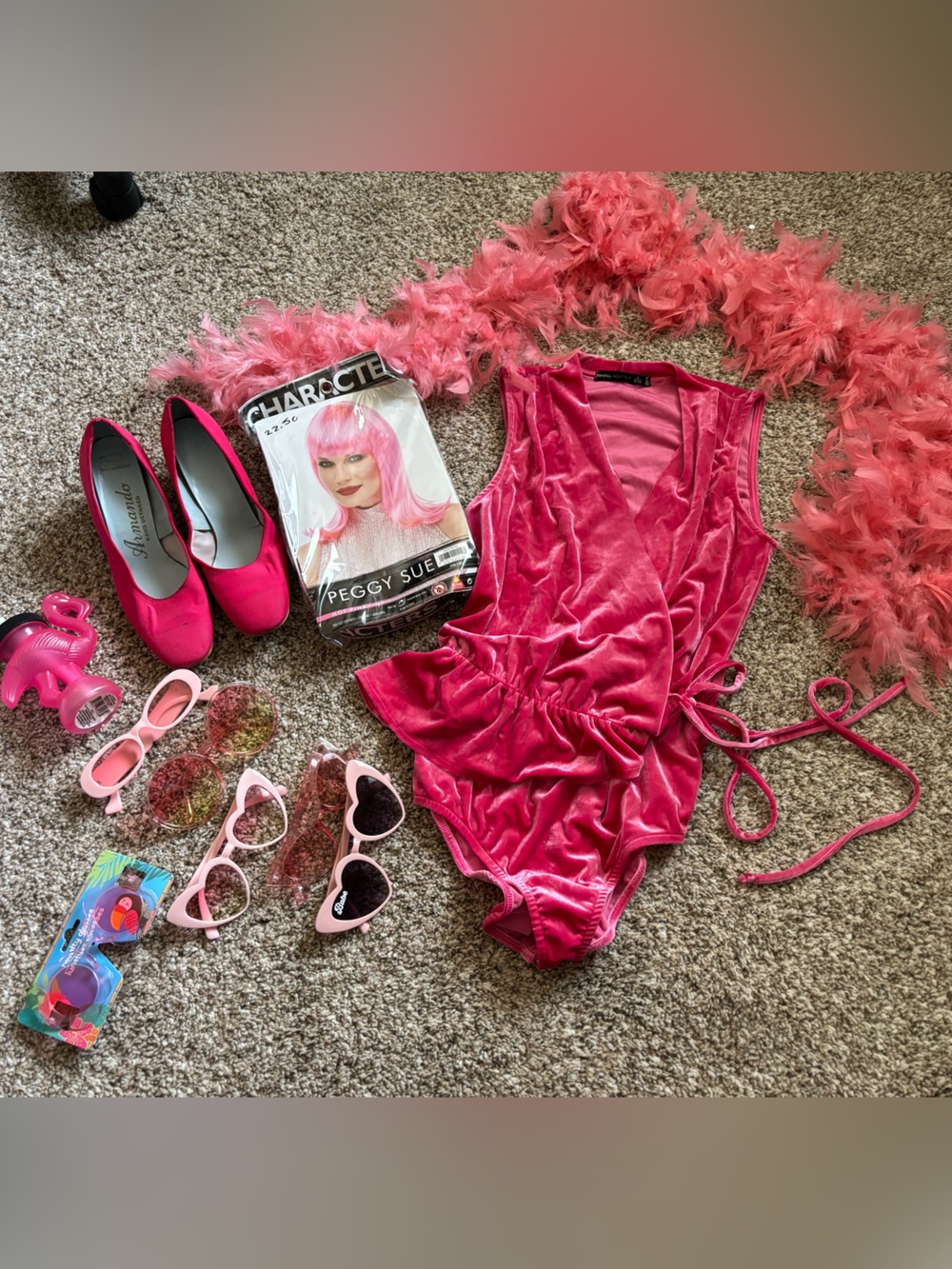 Pink Bachelorette Party Bundle - Pink Velvet Bodysuit with Matching Accessories